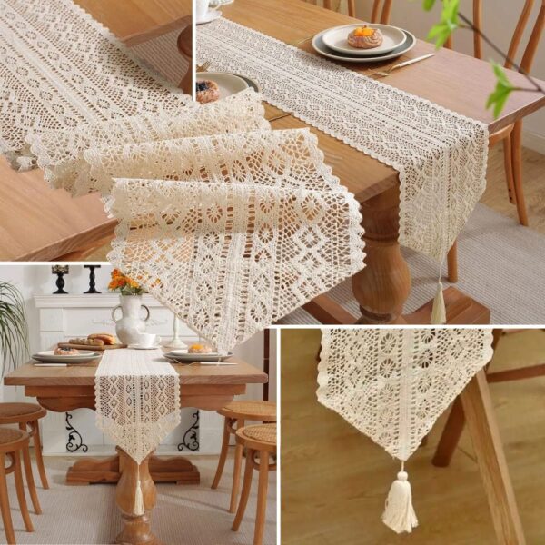 chemin de table beige dentelle