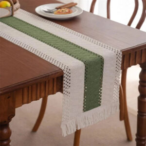 chemin de table blanc et vert sauge nature biophilie lin