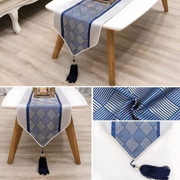 chemin de table carreaux bleus gris