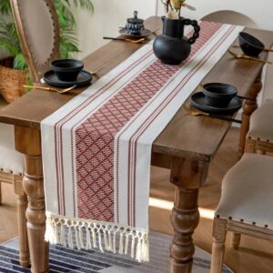 chemin de table bohème rouge et blanc