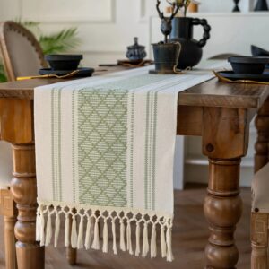 Chemin de table bohème vert et blanc