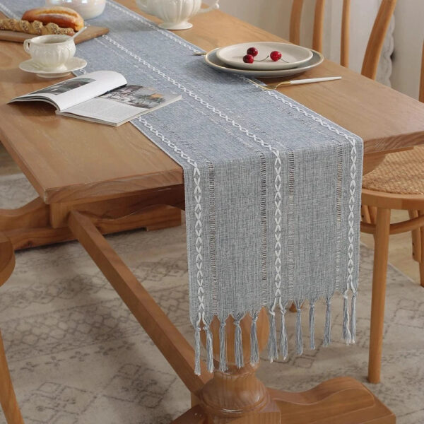 chemin de table lin gris moderne