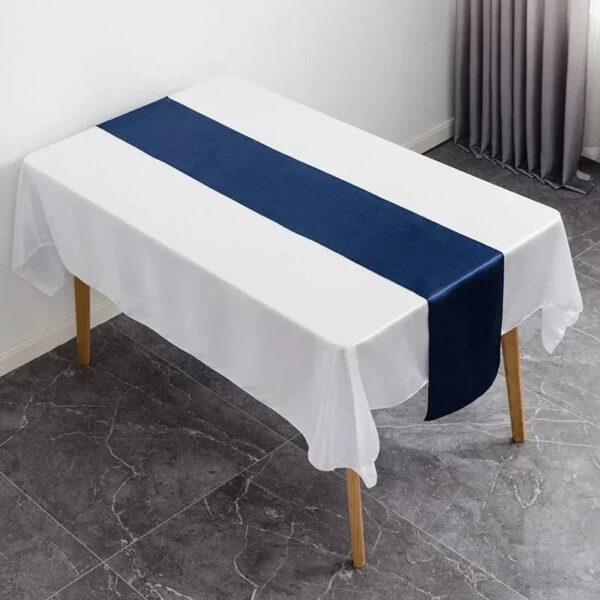 Deco-Chemin De Table en Satin Bleu Minuit