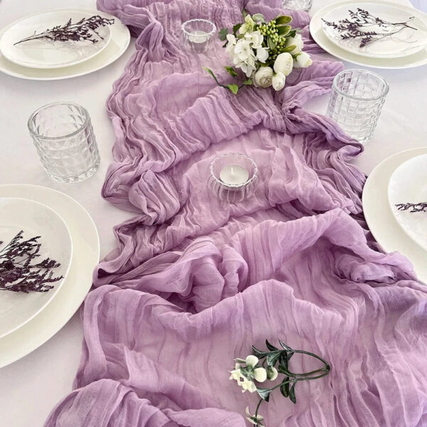 chemin de table gaze coton mauve