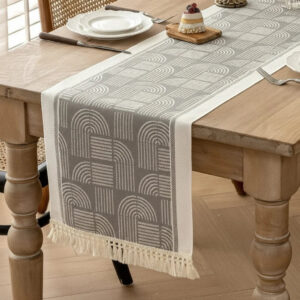 chemin de table jacquard gris