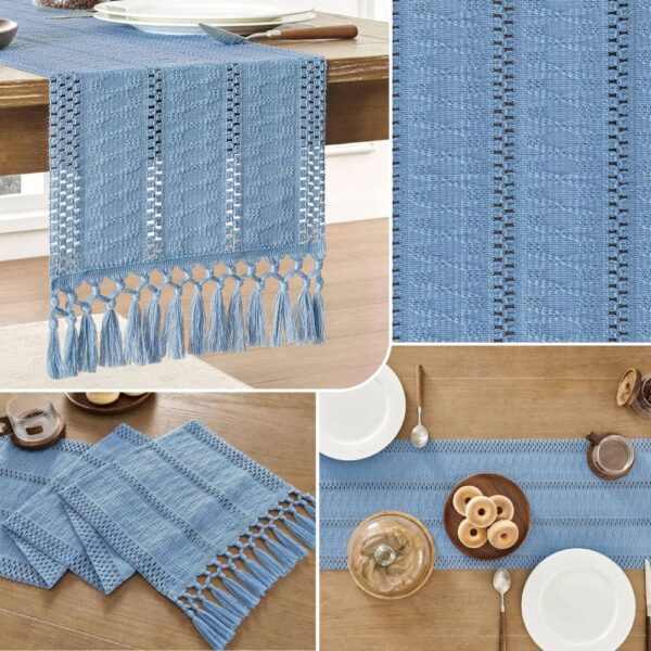 chemin de table lin bleu