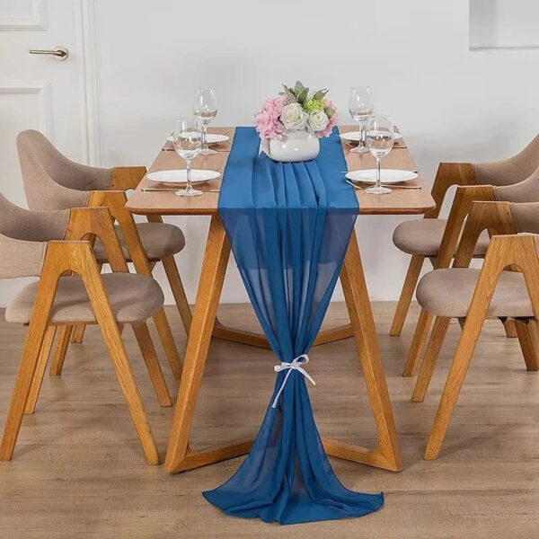 chemin de table mousseline bleu