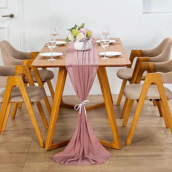 chemin de table mousseline vieux rose romantique