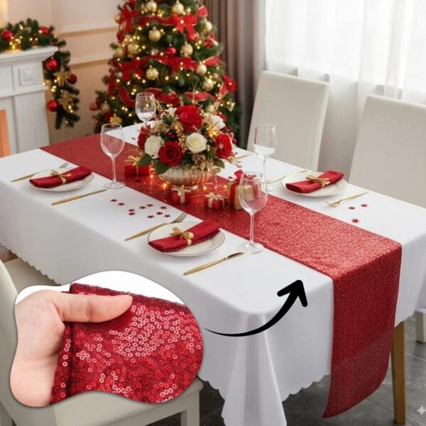 chemin de table rouge pailleté