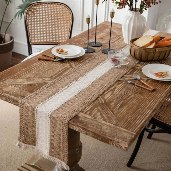 Chemin de Table Rustique Lin Crochet Ajouré Campagnard