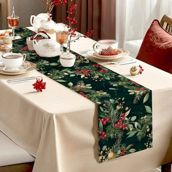 Chemin de table botanique vert Noël