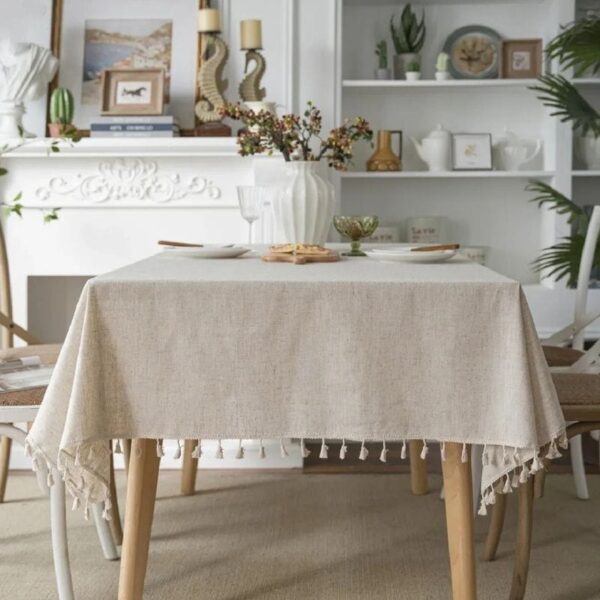nappe en lin naturel avec pompons