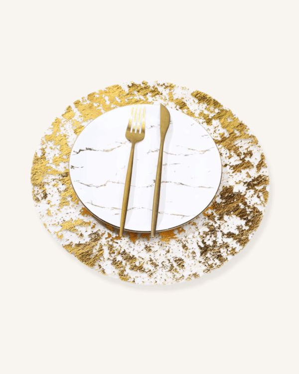 set de table papier feuille dorée